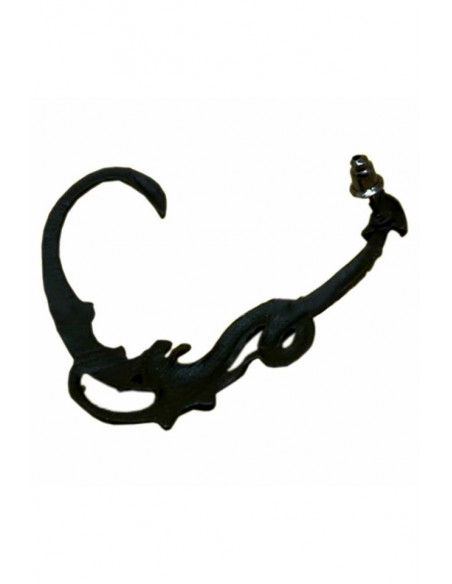 Cercel tip ear cuff, model cu dragon cu aripi incovoiate pe toata urechea, prindere in ureche