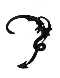 Cercel tip ear cuff, model cu dragon cu aripi incovoiate pe toata urechea, prindere in ureche