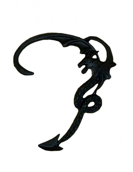 Cercel tip ear cuff, model cu dragon cu aripi incovoiate pe toata urechea, prindere in ureche