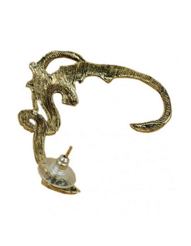 Cercel tip ear cuff, model cu dragon cu aripi incovoiate pe toata urechea, prindere in ureche