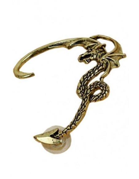 Cercel tip ear cuff, model cu dragon cu aripi incovoiate pe toata urechea, prindere in ureche