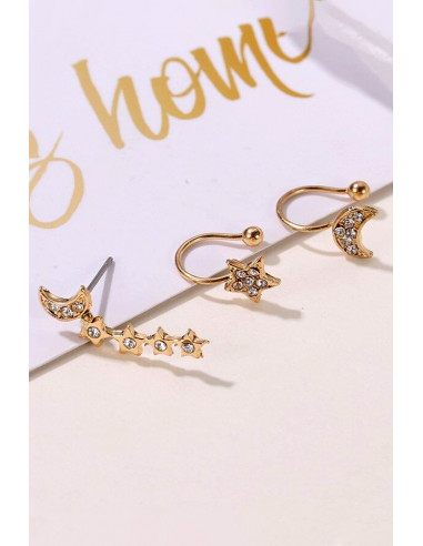 Set cercel si ear cuff cu stelute si semiluni cu cristale mici