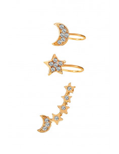 Set cercel si ear cuff cu stelute si semiluni cu cristale mici