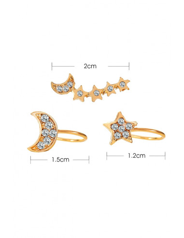 Set cercel si ear cuff cu stelute si semiluni cu cristale mici