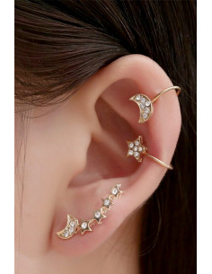 Set cercel si ear cuff cu stelute si semiluni cu cristale mici 2