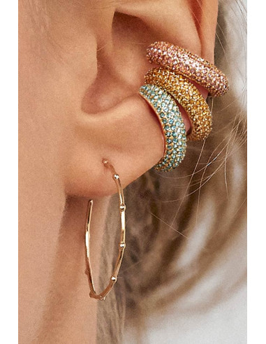 Cercel ear cuff, coronita masiva cu 5 randuri de cristale colorate