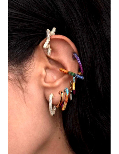 Cercel ear cuff elegant, inimioara masiva, decorata cu cristale