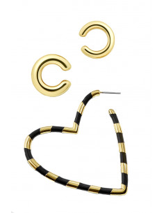 Set elegant, ear cuff verigi si cercel inimioara masiva, cu dungi negre 2