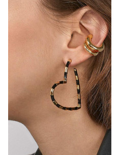 Set elegant, ear cuff verigi si cercel inimioara masiva, cu dungi negre