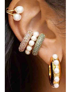 Set elegant, ear cuff si cercel rotund, cu perle albe de cultura 2