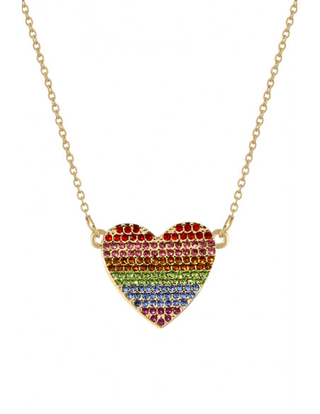 Colier elegant, lantisor subtire cu medalion inimioara cu cristale colorate