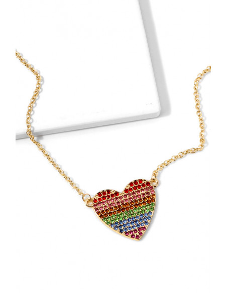 Colier elegant, lantisor subtire cu medalion inimioara cu cristale colorate