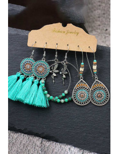 Set de 3 perechi de cercei boho, pictati, cercuri cu margelute si canafi 2