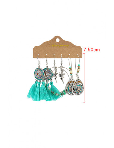 Set de 3 perechi de cercei boho, pictati, cercuri cu margelute si canafi