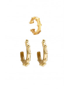 Set elegant de cercei si ear cuff, verigute cu bilute metalice 2