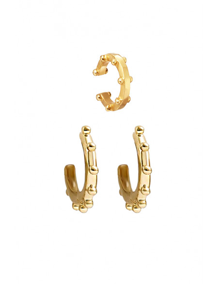 Set elegant de cercei si ear cuff, verigute cu bilute metalice