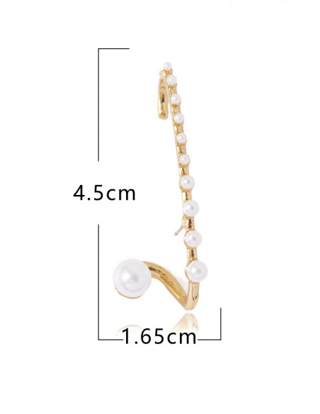 Cercel ear cuff elegant, tija lunga cu carlig, decorata cu perlute