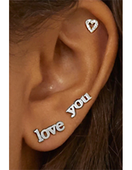 Set 3 cercei minimal, cu mesaj "Love you", inimioara si cristale