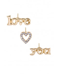 Set 3 cercei minimal, cu mesaj "Love you", inimioara si cristale