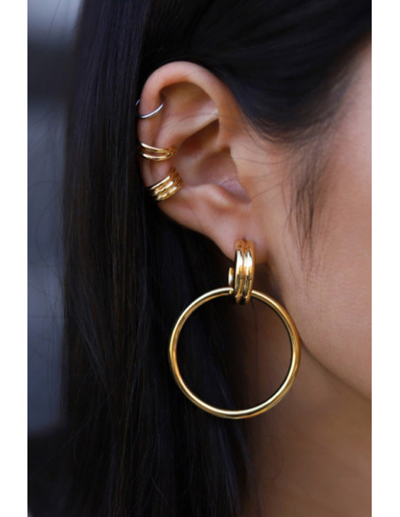 Cercel ear cuff minimal, inel dublu intersectat