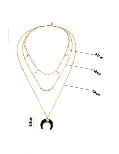 Colier multilayer cu trei lantisoare, colt negru si cristale transparente