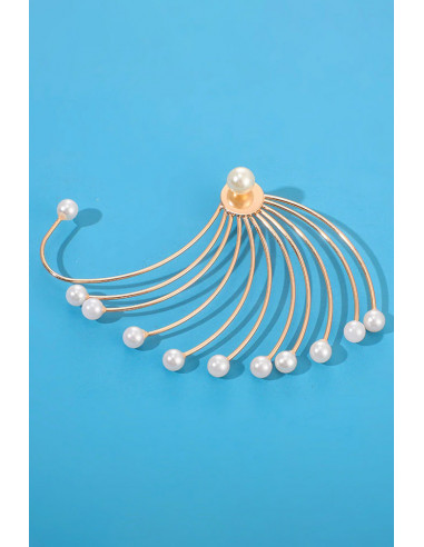Cercel ear cuff statement, evantai mare cu perle, prins pe dupa ureche