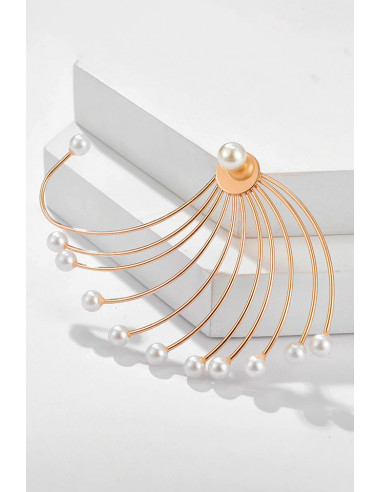 Cercel ear cuff statement, evantai mare cu perle, prins pe dupa ureche