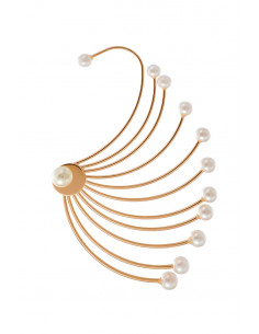 Cercel ear cuff statement, evantai mare cu perle, prins pe dupa ureche 2