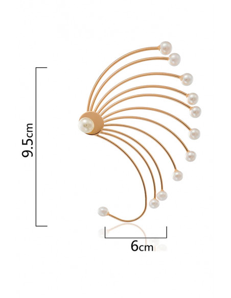 Cercel ear cuff statement, evantai mare cu perle, prins pe dupa ureche