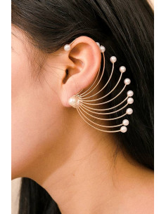Cercel ear cuff statement, evantai mare cu perle, prins pe dupa ureche
