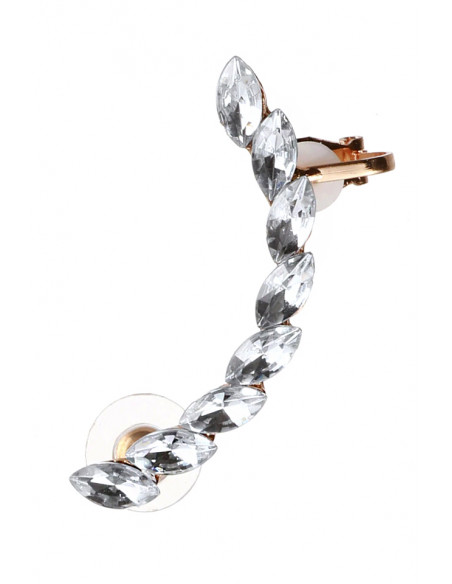 Cercel ear cuff cu un rand de cristale cat-eye transparente