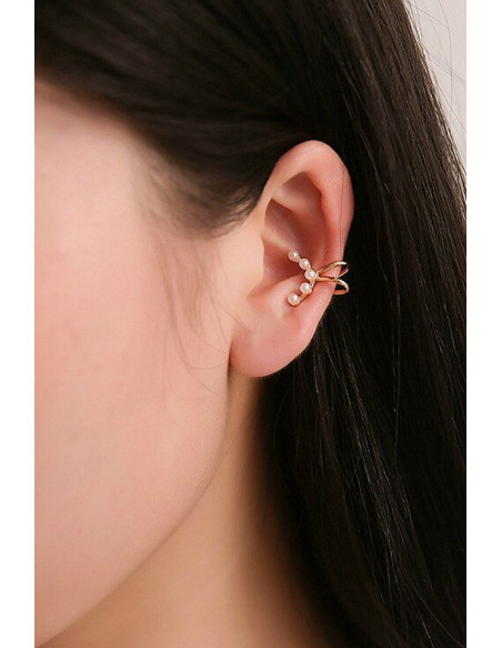 Cercel ear cuff minimal, semiluna cu 5 perle mici