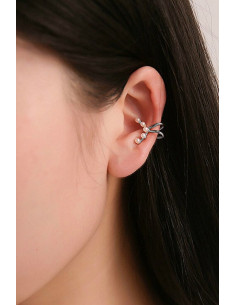 Cercel ear cuff minimal, semiluna cu 5 perle mici
