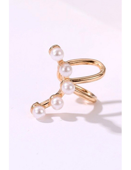 Cercel ear cuff minimal, semiluna cu 5 perle mici