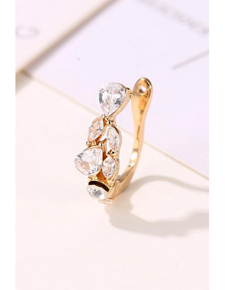 Cercel ear cuff minimal, veriga simpla cu cristale de diverse forme