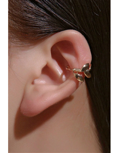 Cercel ear cuff minimal, veriga cu 5 frunzulite metalice