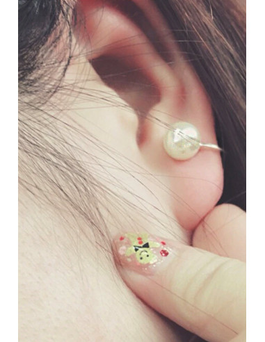 Cercel ear cuff minimal, veriguta subtire cu perla mare