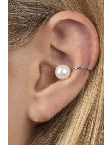 Cercel ear cuff minimal, veriguta subtire cu perla mare