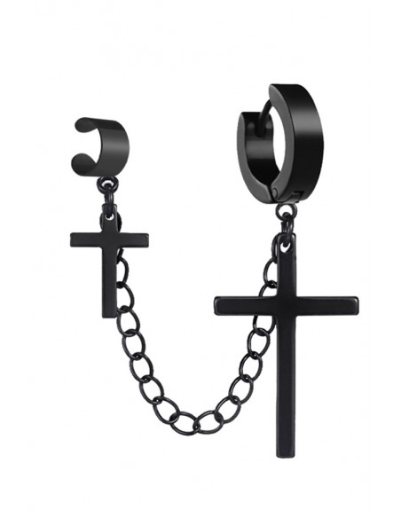 Cercel ear cuff punk, verigi cu 2 cruciulite, prinse cu lantisor