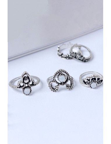 Set 5 inele de inspiratie baroca, modele florale cu margele albe