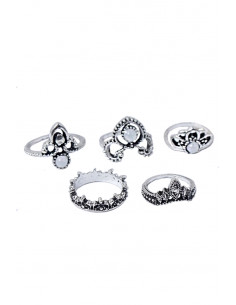 Set 5 inele de inspiratie baroca, modele florale cu margele albe 2