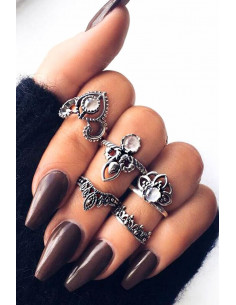 Set 5 inele de inspiratie baroca, modele florale cu margele albe