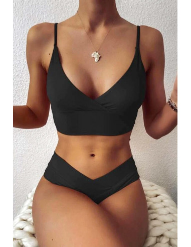 Costum de baie doua piese, slip cu sold inalt si bustiera lata
