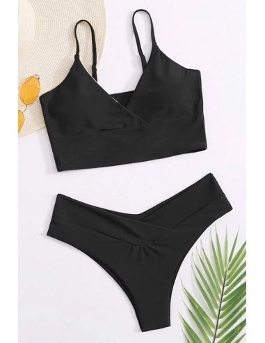Costum de baie doua piese, slip cu sold inalt si bustiera lata