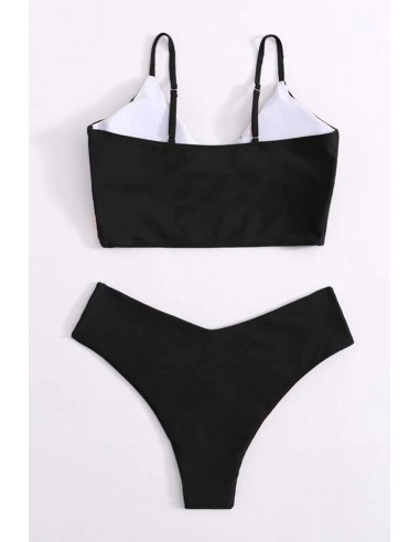 Costum de baie doua piese, slip cu sold inalt si bustiera lata
