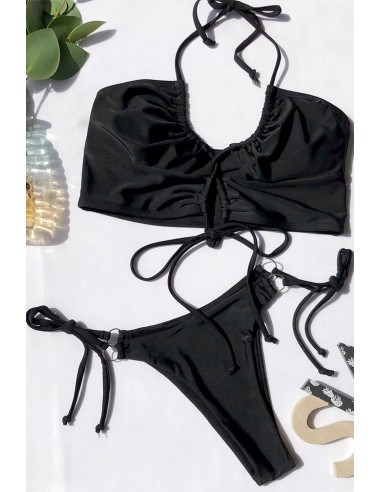 Costum de baie doua piese, sutien incretit cu snur si slip ajustabil