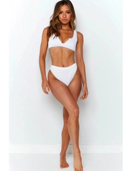 Costum de baie doua piese, bustiera cu decolteu in V si slip cu talie inalta