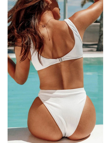 Costum de baie doua piese, bustiera cu decolteu in V si slip cu talie inalta