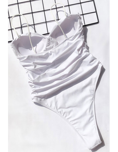 Costum de baie intreg, incretit, cupe push-up si sold inalt