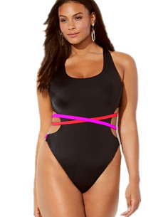 Costum de baie intreg, barete late, incrucisate in fata si spate